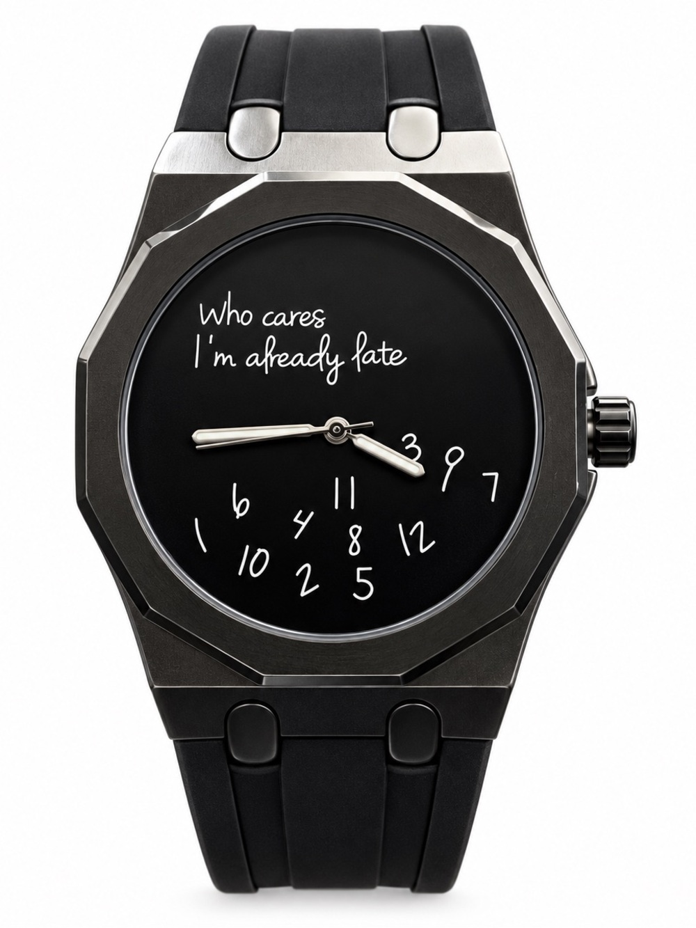 Blacked “Who Cares I’m Already Late” Watch Rubber Strap